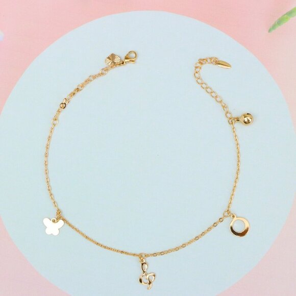"Rose Gold Plated Anklet with Butterfly & Circle Charm Design, XPAL1065 - Picture 1 of 12